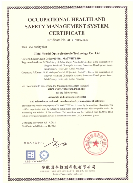 China Hefei Youshi  Optic-electronic Technology Co,. Ltd certificaten