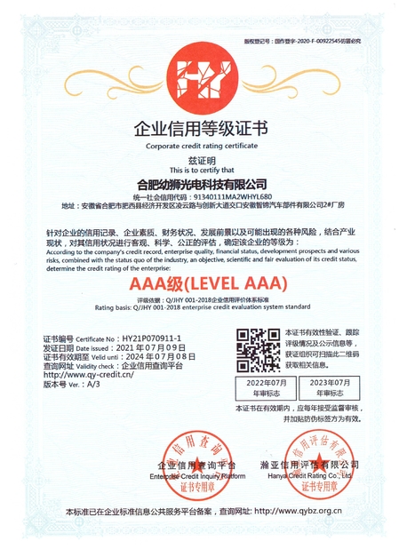 China Hefei Youshi  Optic-electronic Technology Co,. Ltd certificaten