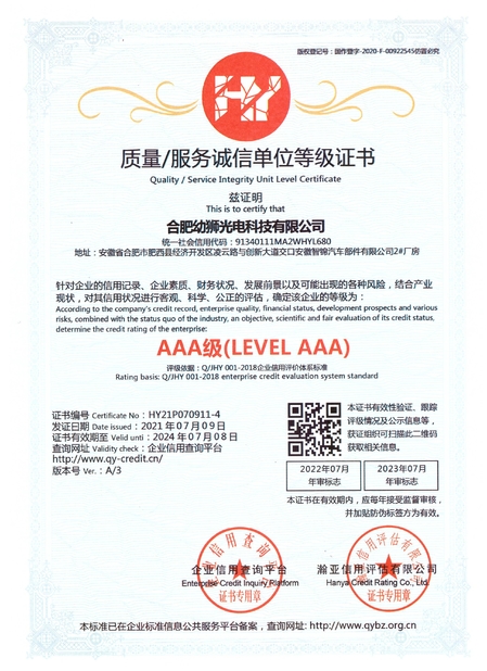 China Hefei Youshi  Optic-electronic Technology Co,. Ltd certificaten